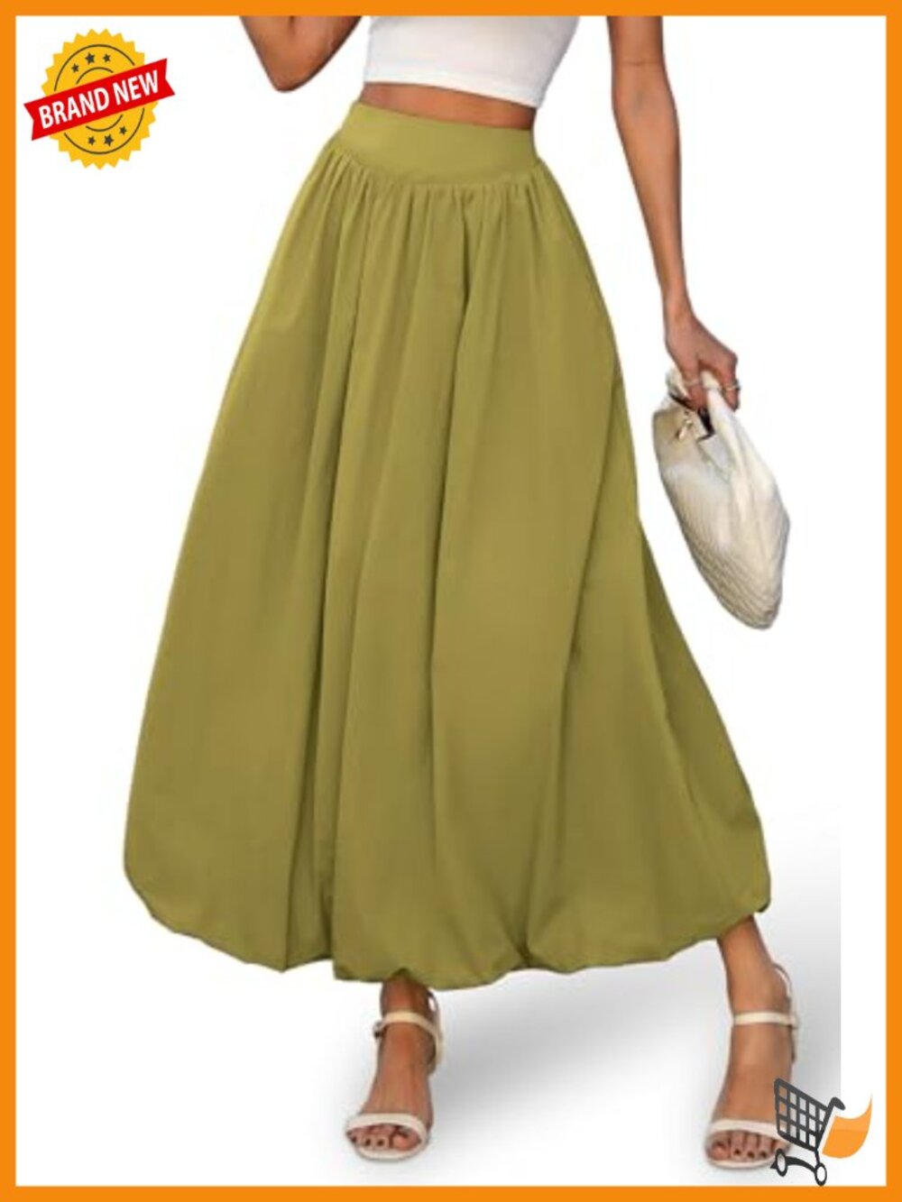 Women's Bubble Maxi Skirt Elastic Waist Puffy Hem A-Line Ankle Length